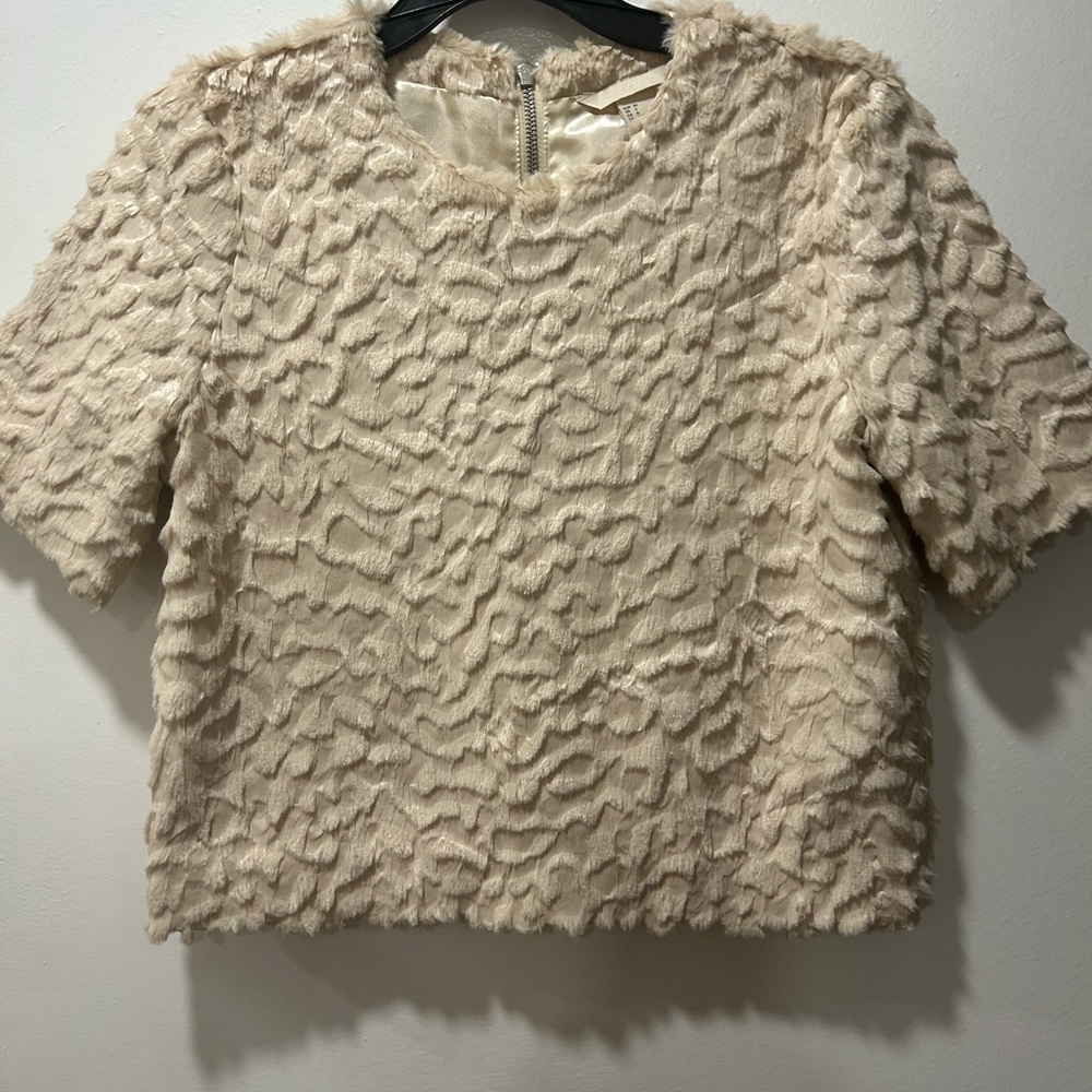 H&M Textured Beige Short Sleeve Blouse